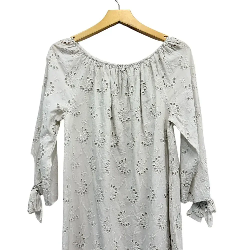 Valentina Naldi Cotton Off-the-Shoulder Eyelet Dress in Oatmilk size Small NWT - Picture 2 of 5